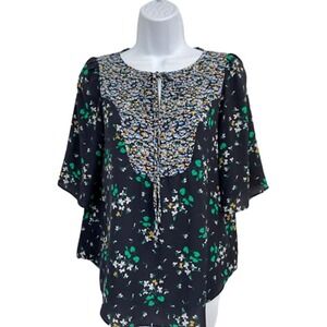 Ann Taylor Petite‎ Blue/Green Floral Print Short Sleeve Top XSP